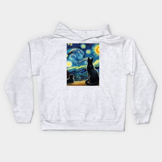 The black cats and the starry night Kids Hoodie by Geek Culture